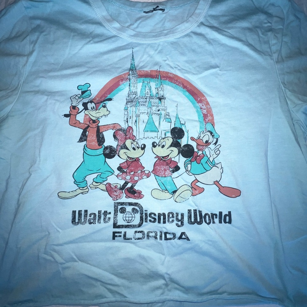 Disney Parks Walt Disney World Mickey Friends Blue Retro Crop Shirt